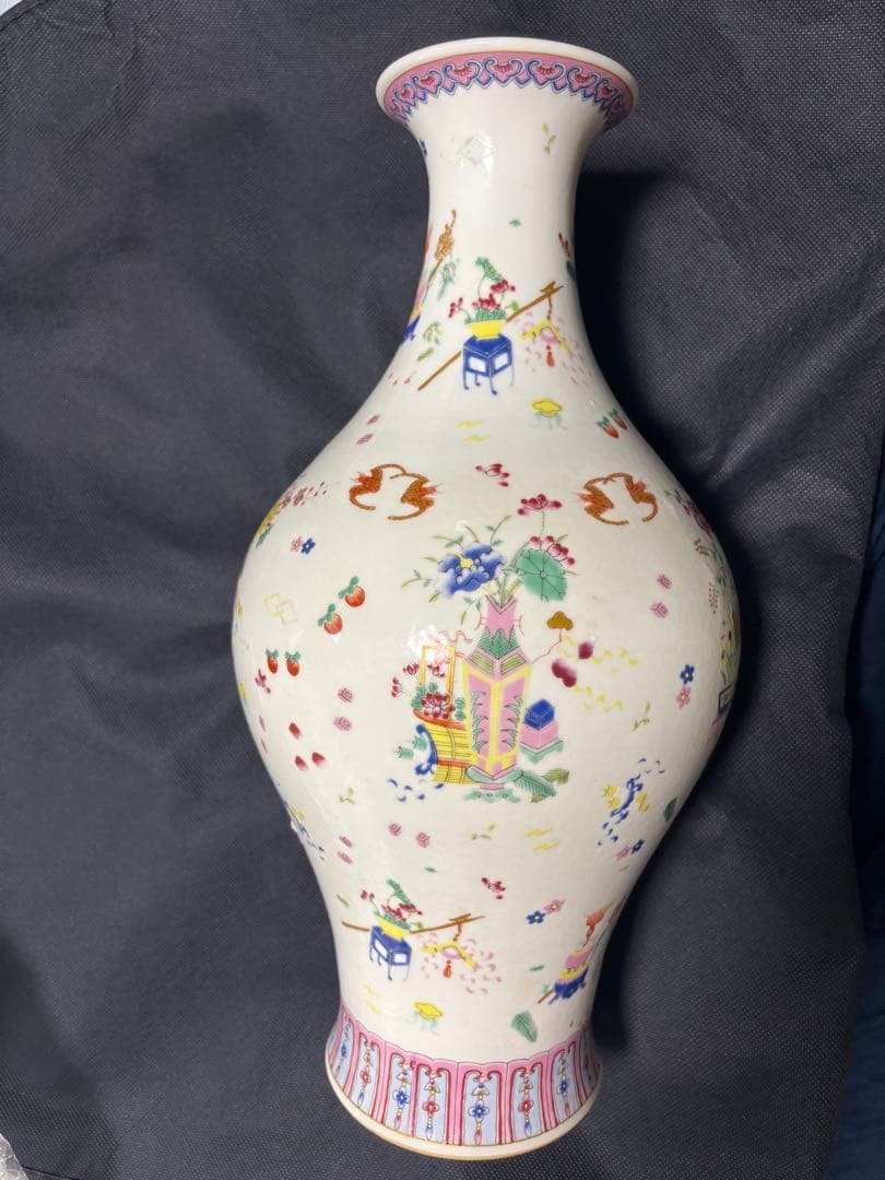 粉彩吉祥文瓶 「大清光緒年製」落款 高さ約40cm