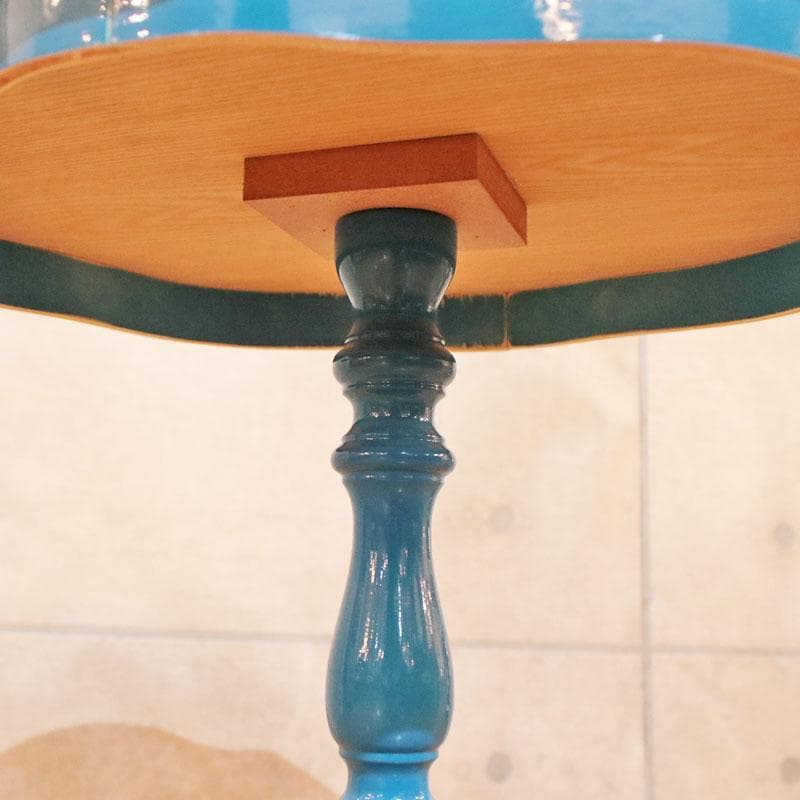 クラシック調 カフェテーブル 青 ブルー天板 幅55cm 223-329-004