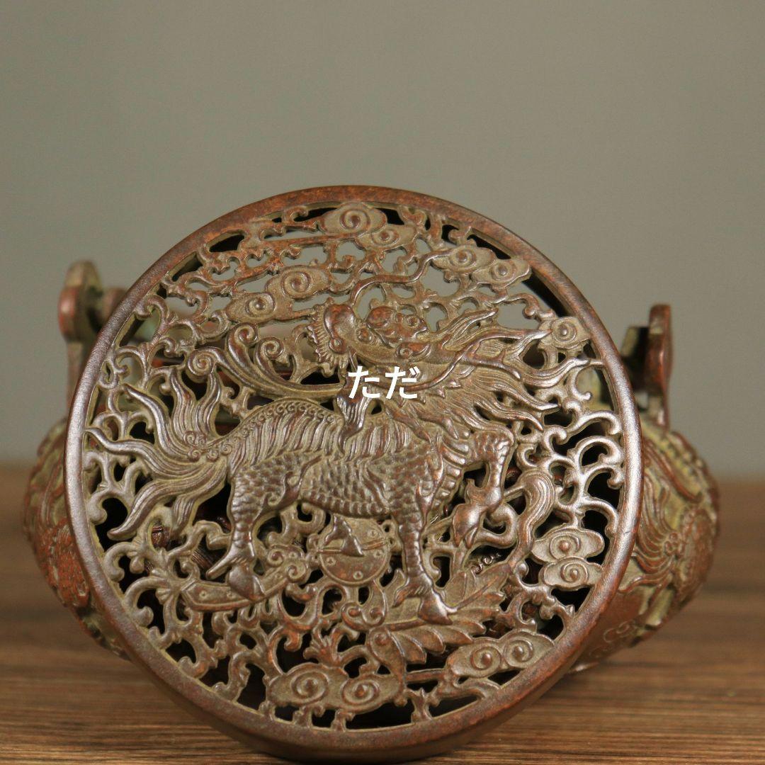 銅器 麒麟手提げ炉 暖手炉 香道具 工芸品 置物