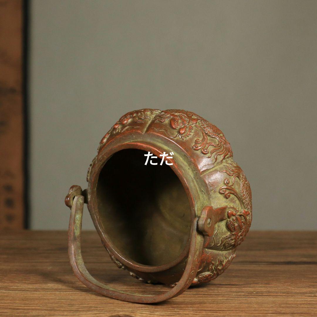 銅器 麒麟手提げ炉 暖手炉 香道具 工芸品 置物