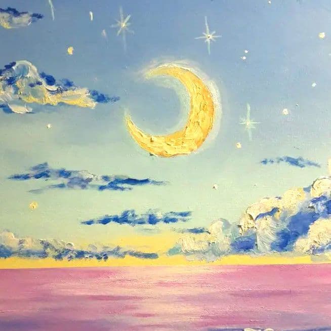 特大《自分に色を重ねる》油絵 油彩画 海 風景画 直径50 cm