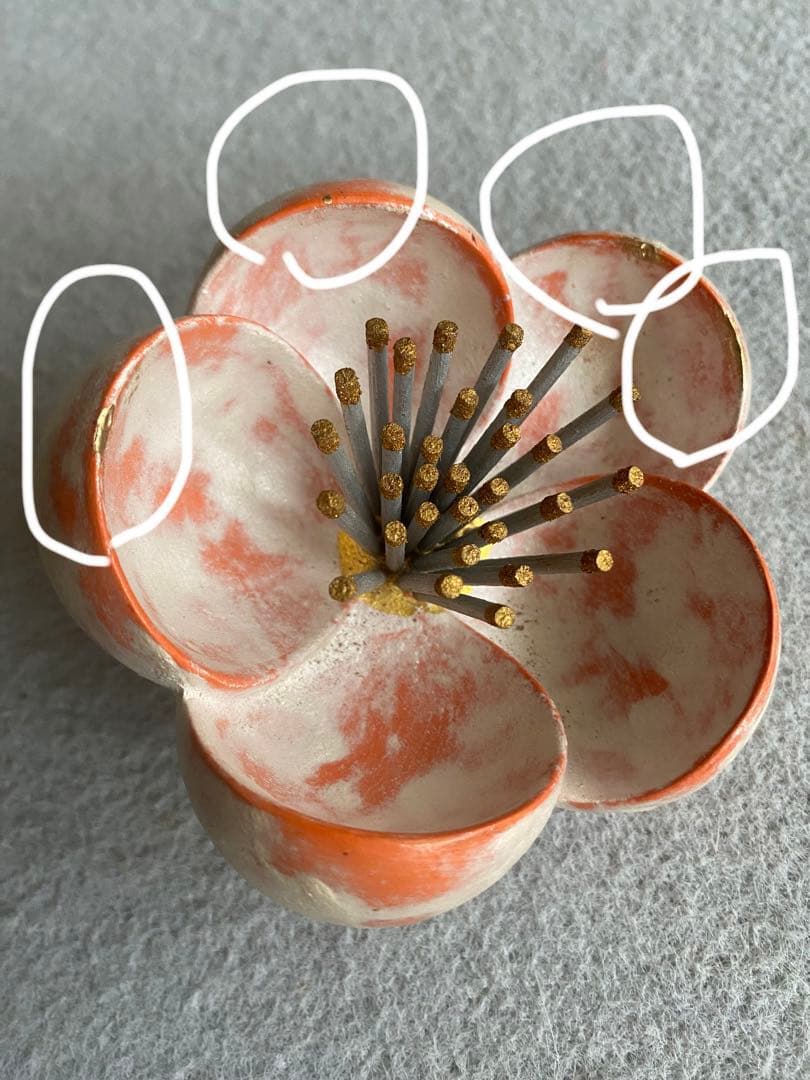 【京都・東哉製】梅華・紅白／梅の花・置物（修復品）