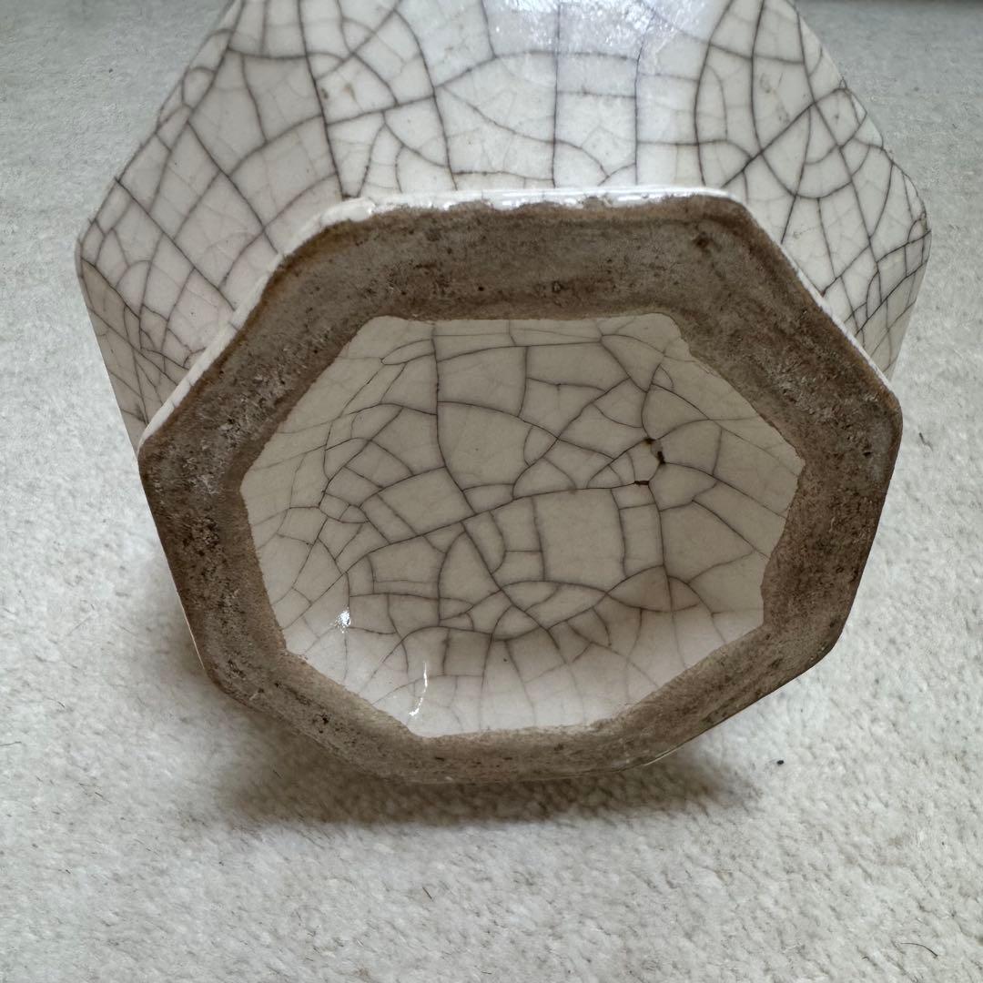 中国美術八角面取壺花瓶花器氷裂貫入骨董