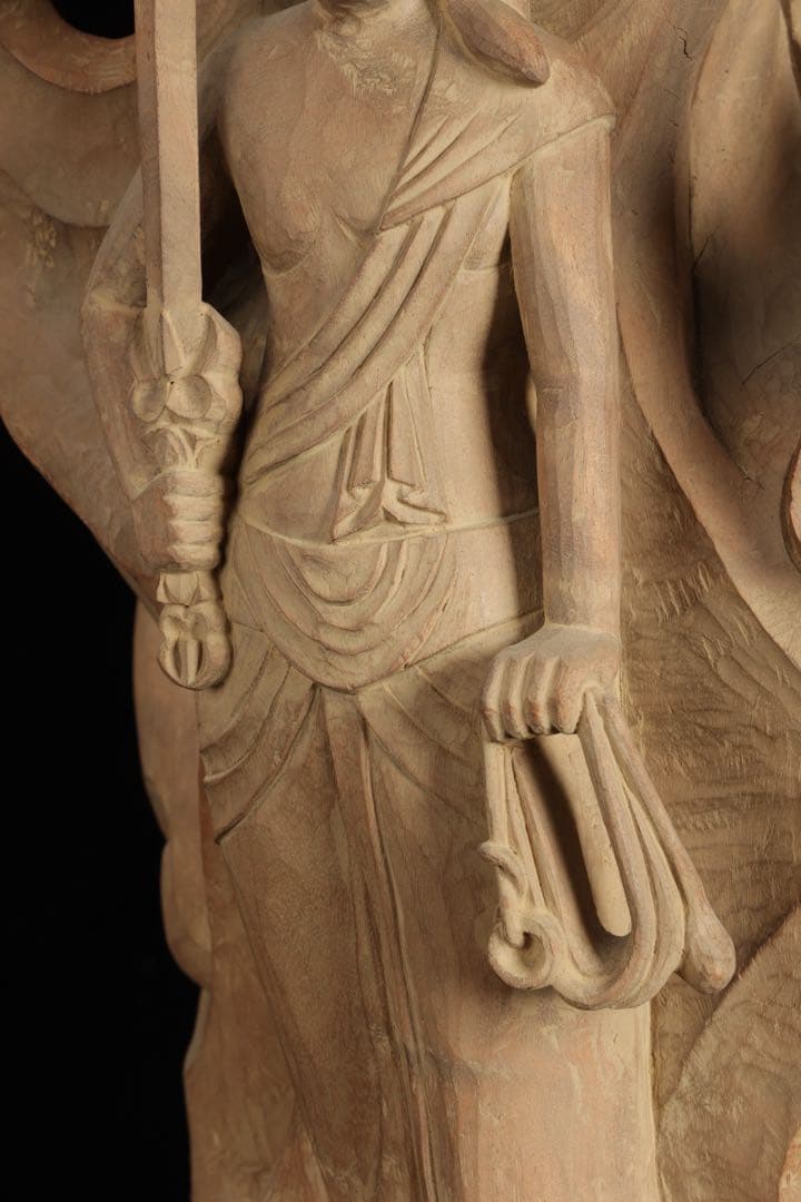 紺綬褒章受章 彫刻家【横山一夢】木彫 不動明王像「明王」49㎝ 置物 共