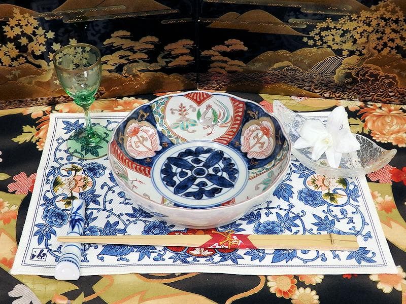 古伊万里 色絵 桐に鳳凰 花の図 膾皿 2客 D124AS-fbrh