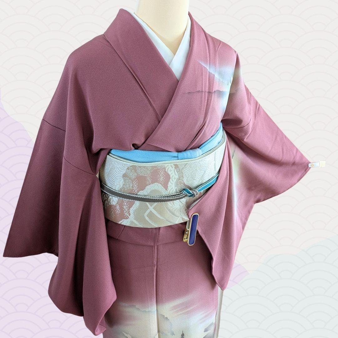 訪問着 長襦袢 セット 身丈159 寺院 紫 七五三 お宮参り 卒業式 入学式