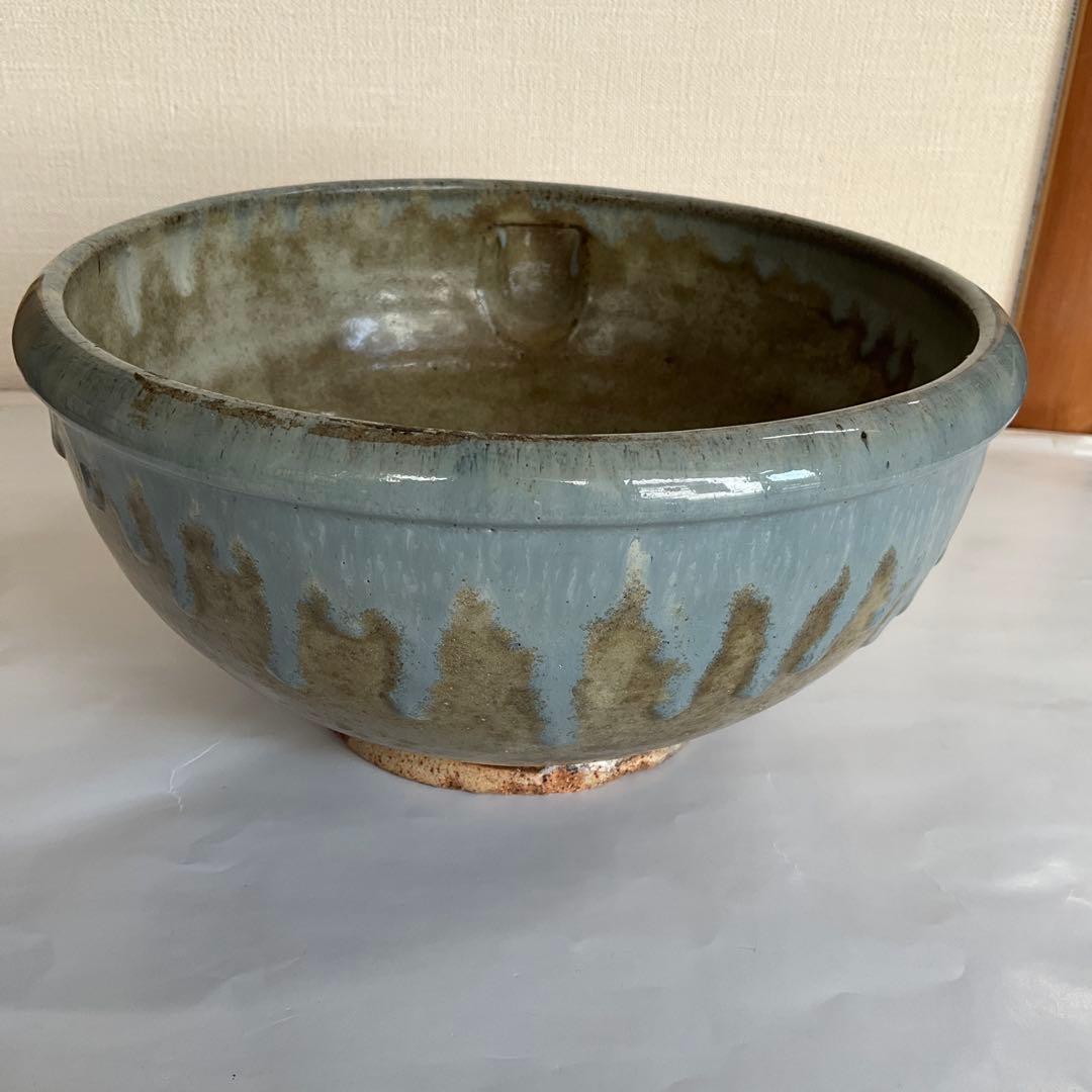 松代焼岡田窯　青釉薬片口　明治中期から大正初期頃