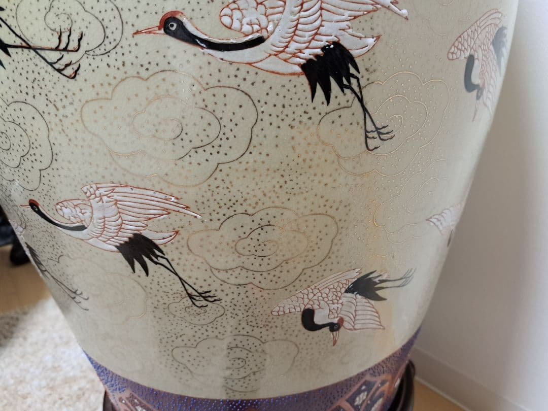 直接お渡し】絢爛豪華 花口壺 57羽鶴絵 大型142㎝