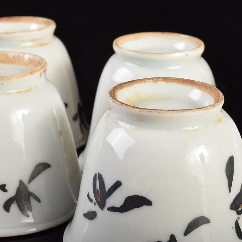 煎茶道具　唐物　漢詩花文　煎茶碗　五客　仕覆・時代箱付　M　R5071