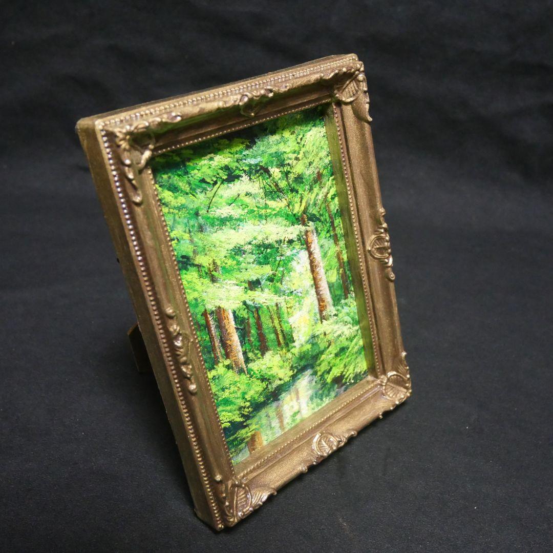 油絵 油彩 油彩画 絵 絵画 キャンバスパネル ミニ絵画【新緑の森】