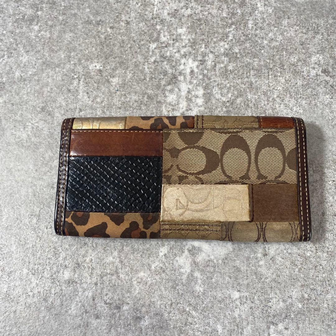 COACH コーチ　パッチワーク 長財布 クロコ　パイソン 本革 レオパード