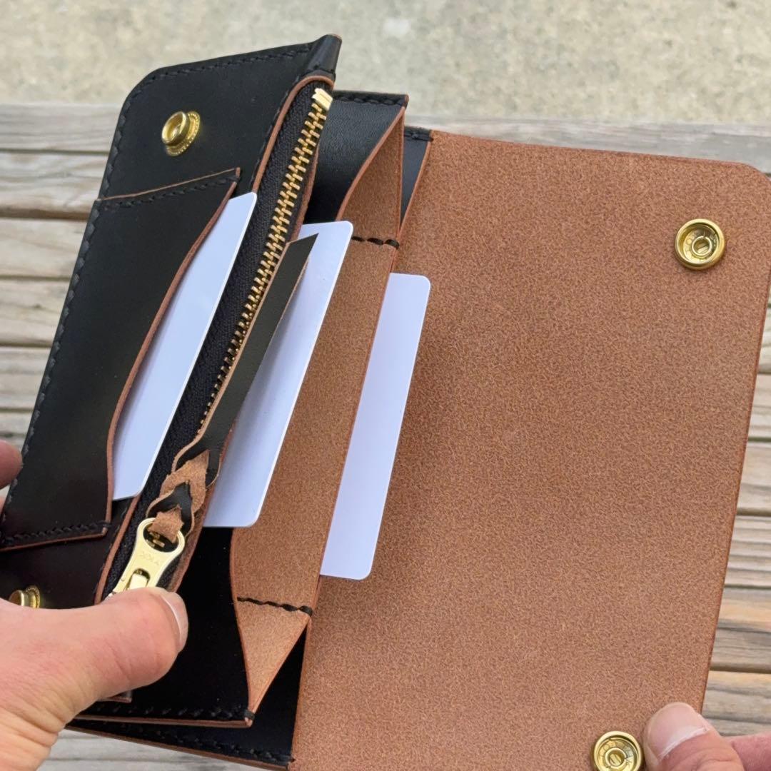 栃木レザー　茶芯　ロング　トラッカーウォレット