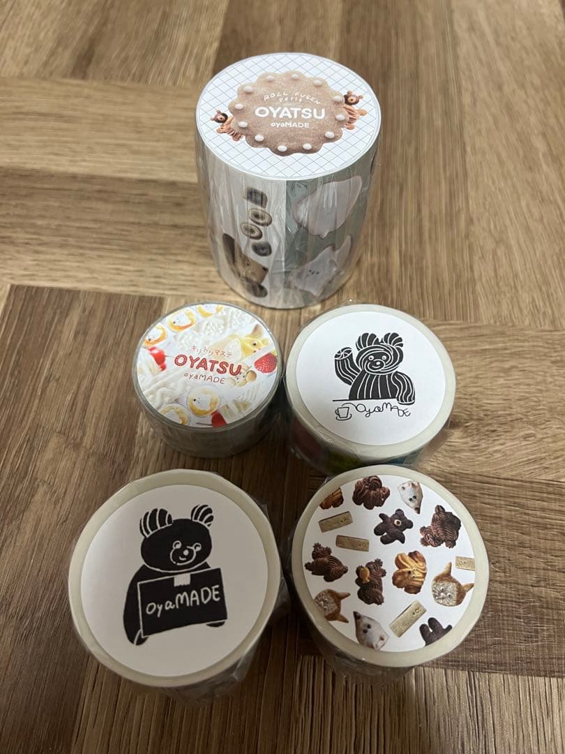 oyaMADE 缶、マスキングテープ、ロールふせん