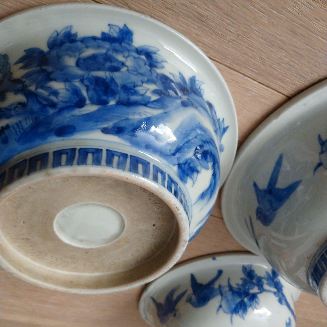 骨董染付龍富士山三つ組入れ子鉢