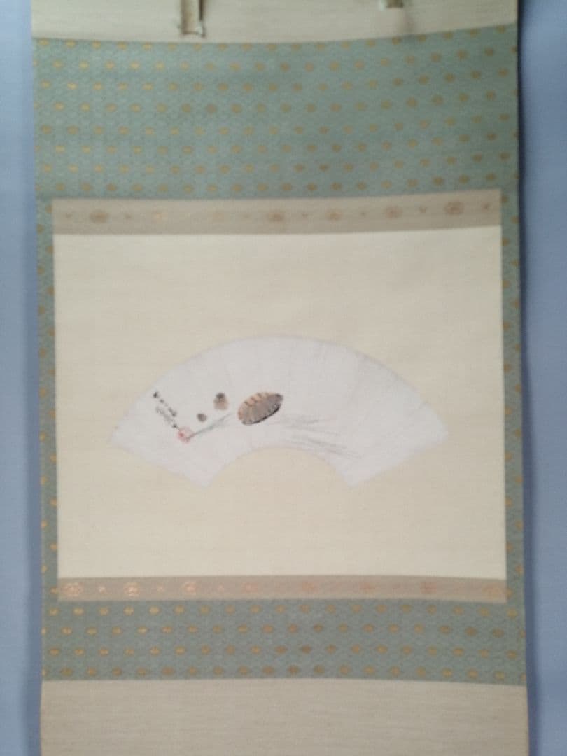 【茶道具】森寛斎筆　百山識 『亀の図』　扇面　茶掛　C12 茶道具】森寛斎筆 百山識 『亀の図』 扇面 茶掛 C12