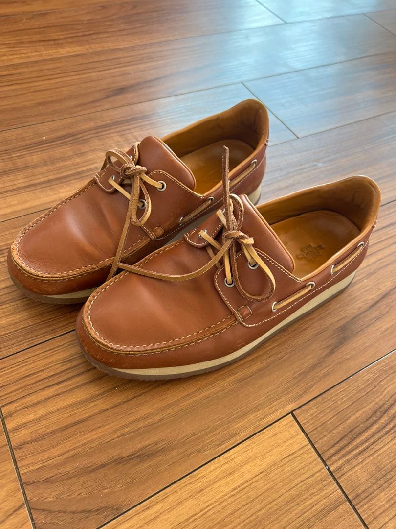 エルメス　ブラウンレザー デッキシューズ　26.5 42 1/2