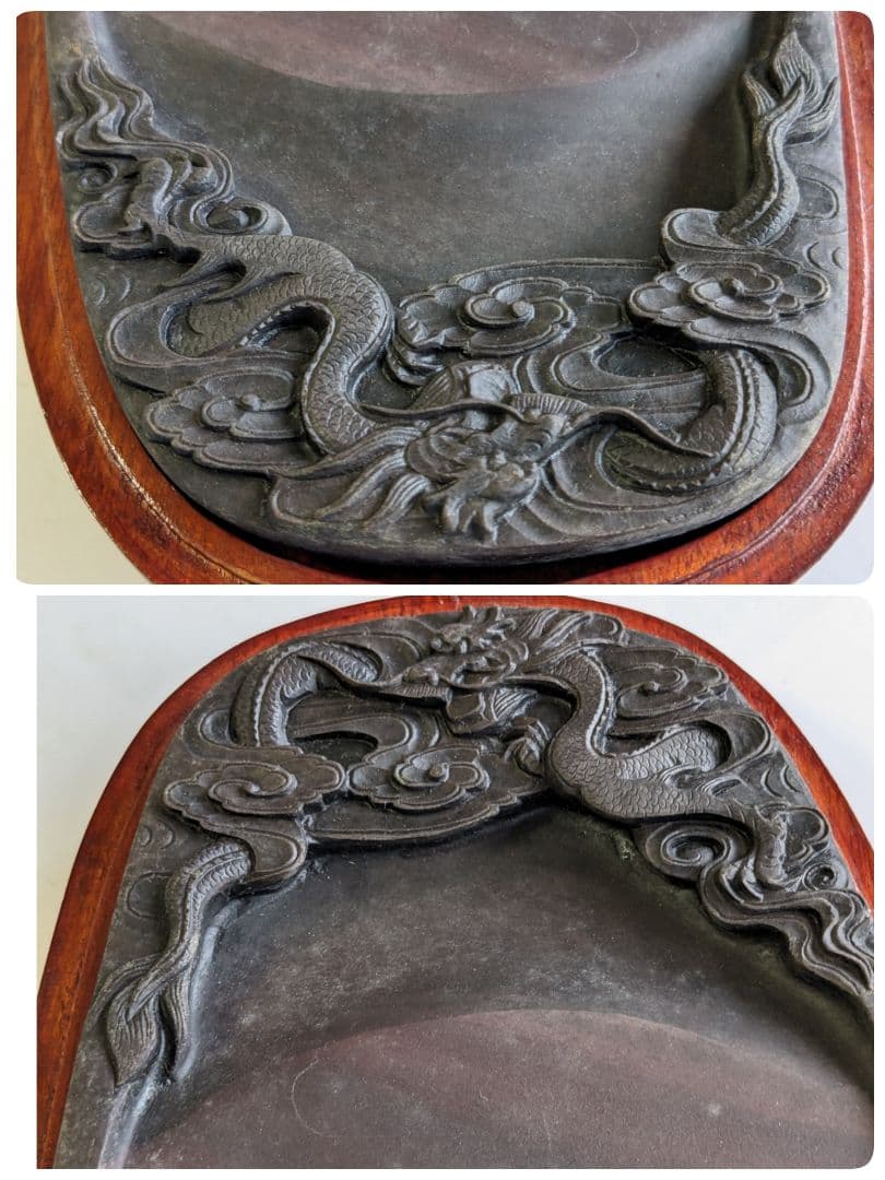 ♢中国端渓硯 雲龍紋様硯 箱入 文房四宝 アンティーク 骨董品