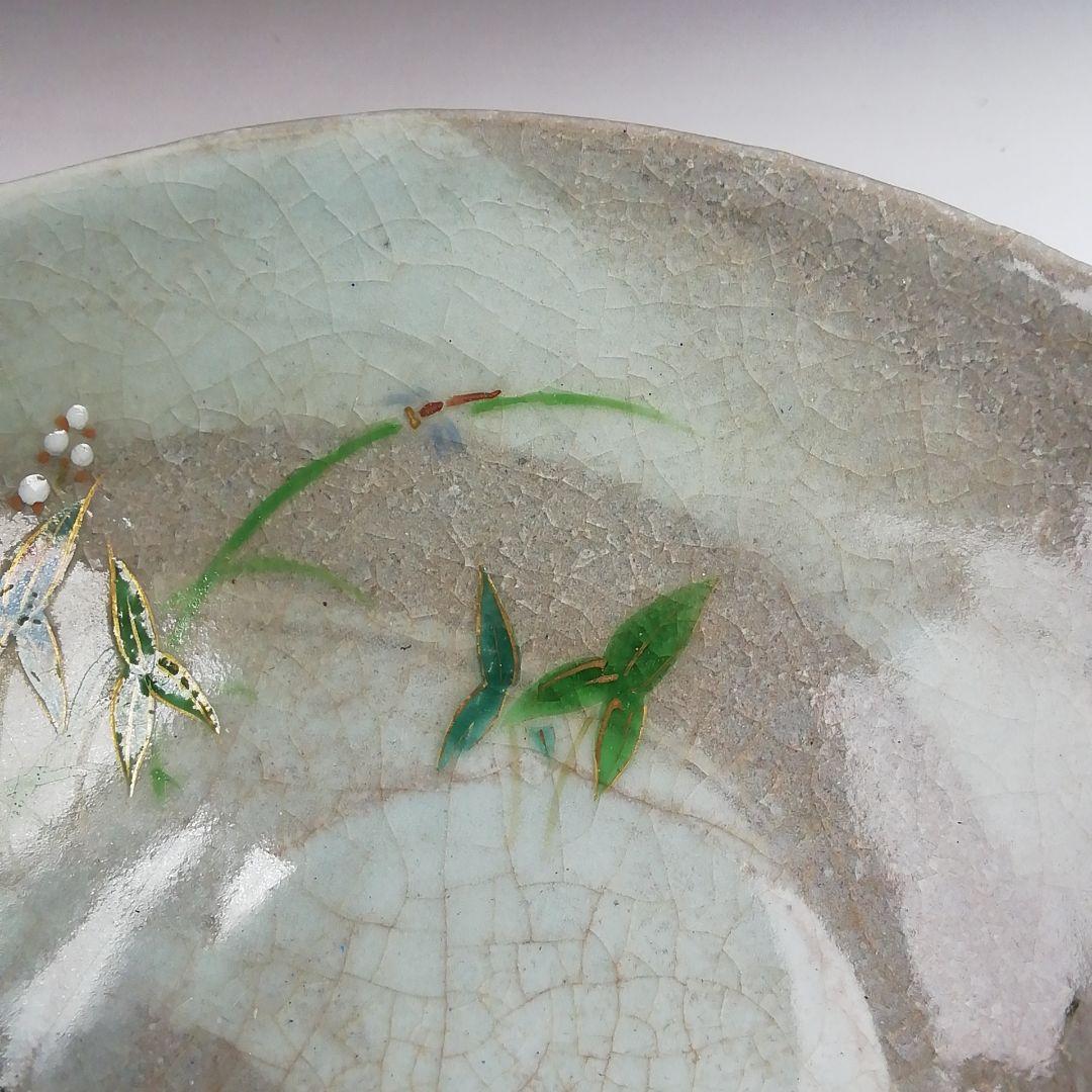 T429 茶碗 『裂白釉 沢瀉図』『竹桂庵 西山 造』 共箱 抹茶碗