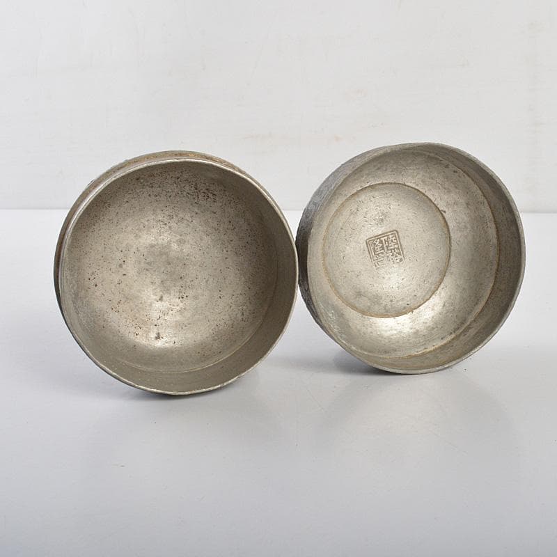 煎茶道具　古錫　陸裕隆造銘　鎚目花文　茶壷　茶心壷　約364g　M　R6098