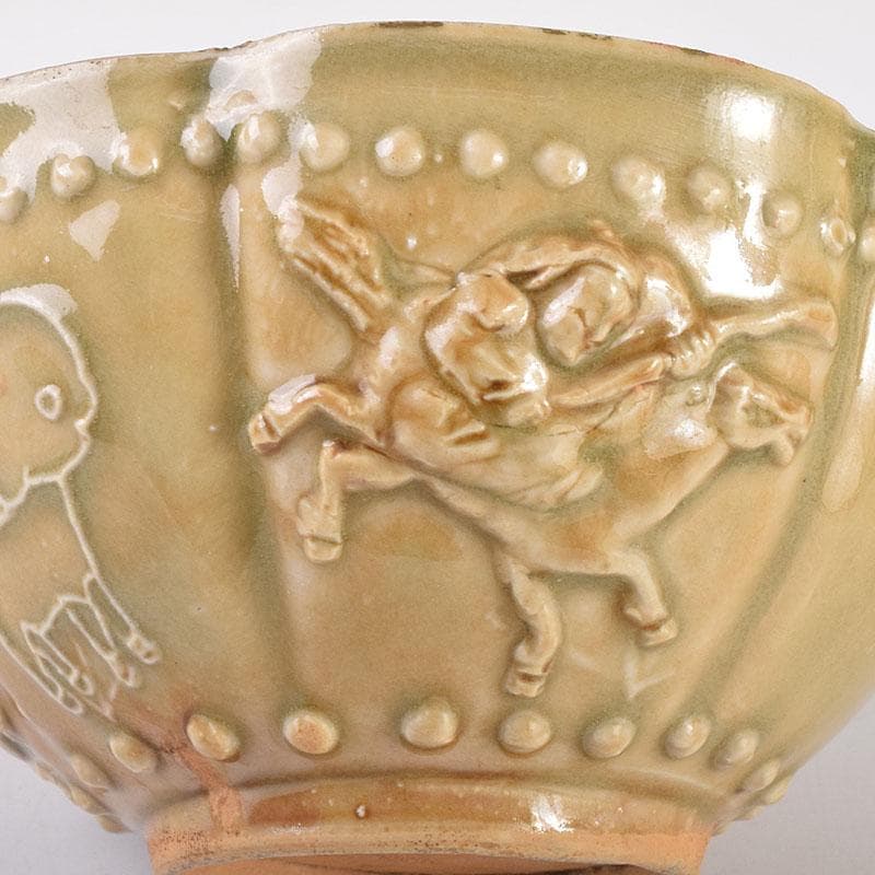 中国 唐 越州窯 青磁 葵花形貼花 茶碗 輪花碗 時代箱