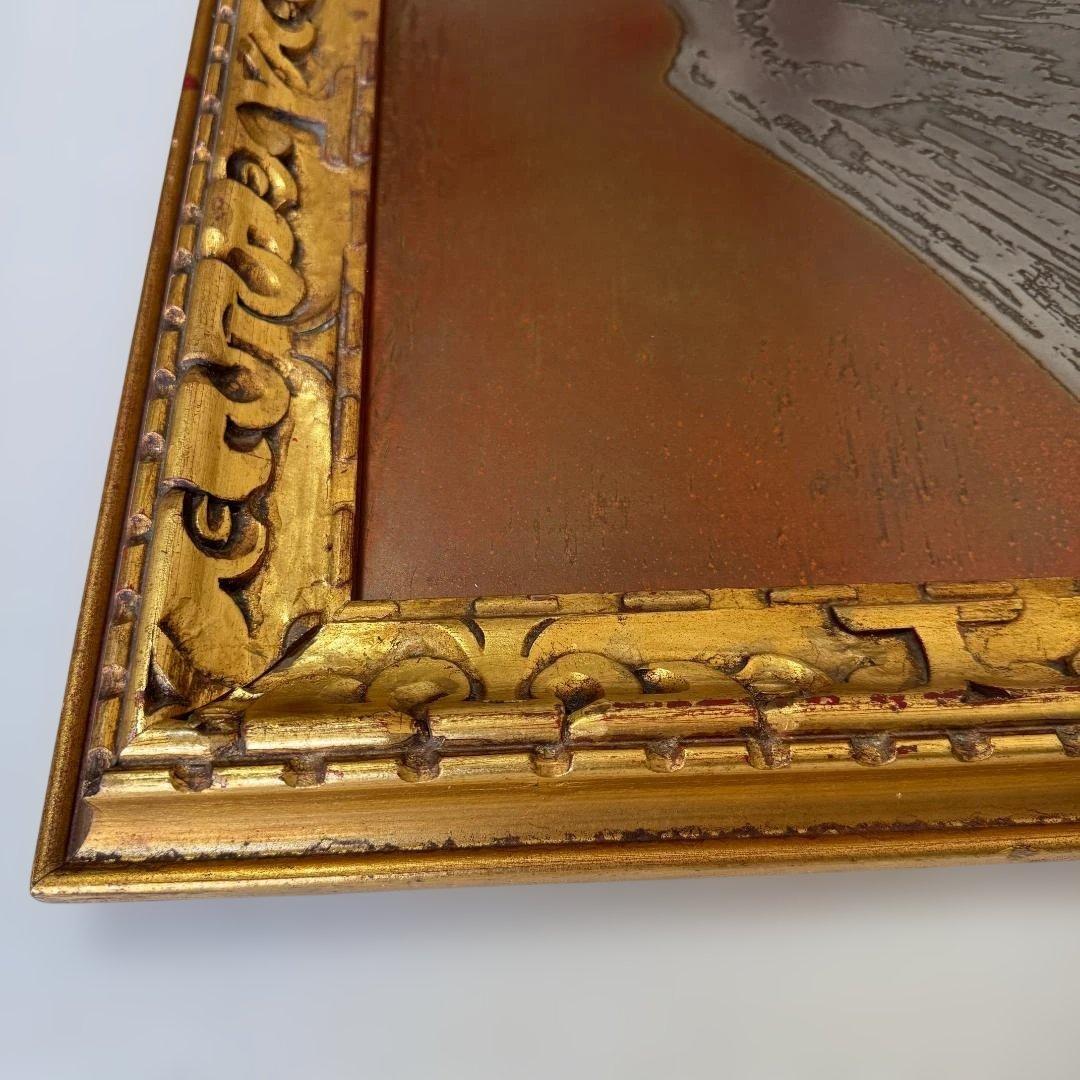 富士山 立体金属アート アンティーク調 金色木製額