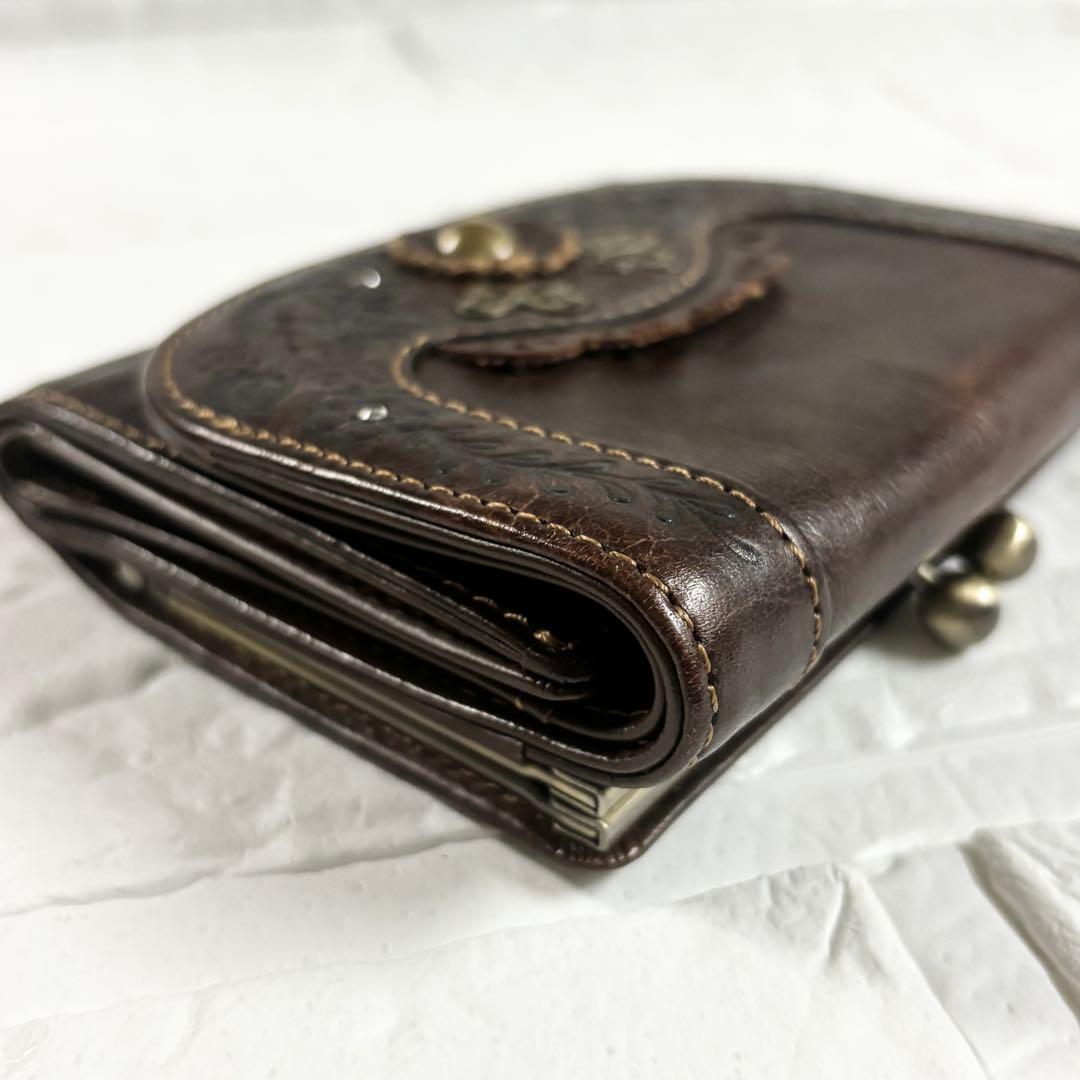 ニ*ラ様 ANNA SUI アナスイ 三つ折り財布 がま口 レザー ブラウン 蝶