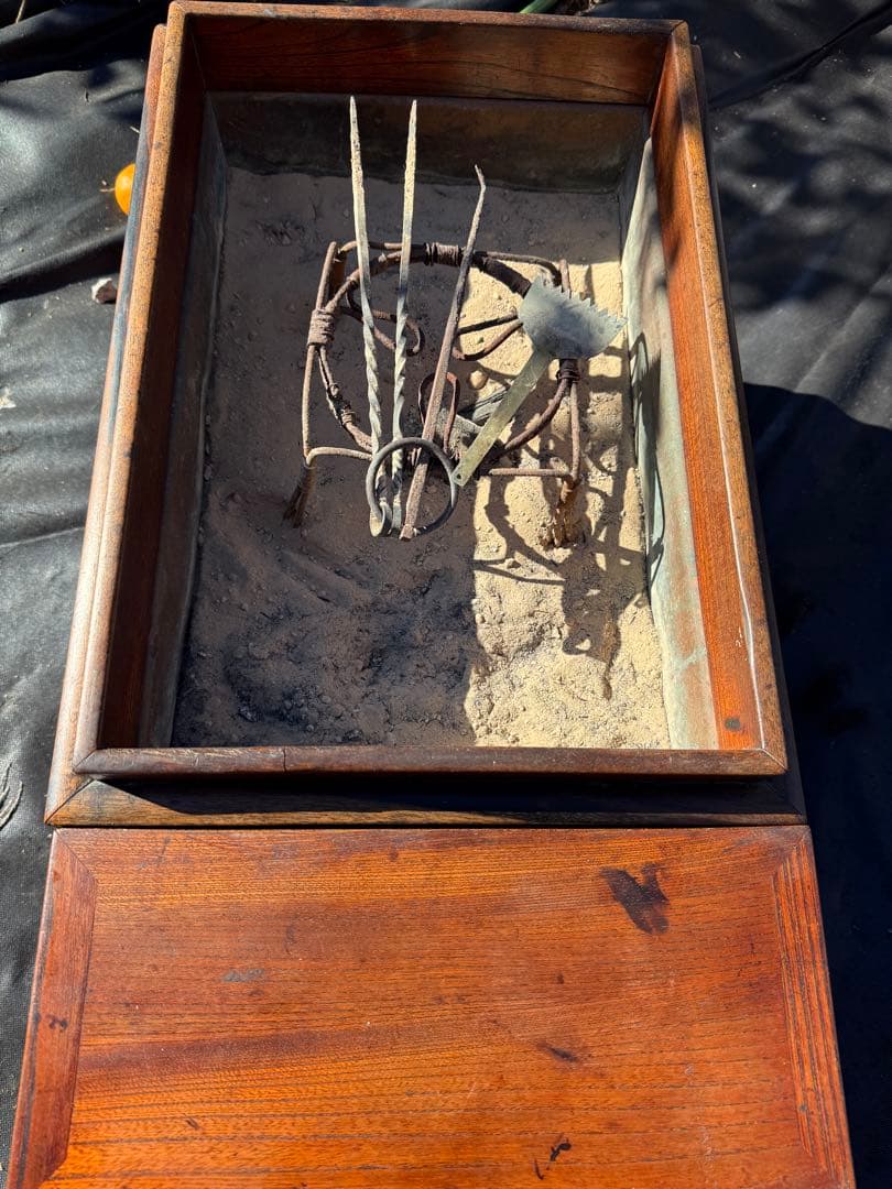 昭和初期 関東長火鉢 欅玉杢 木製 古民具 引き出し付 灰床 五徳 灰匙