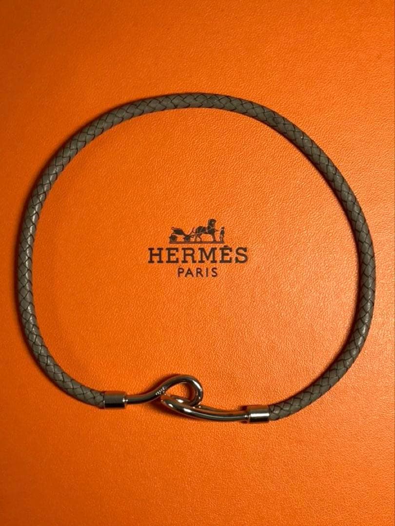 エルメス　ジャンボ　レザー　編み込み　シルバー　チョーカー　ブレスレット　箱付き