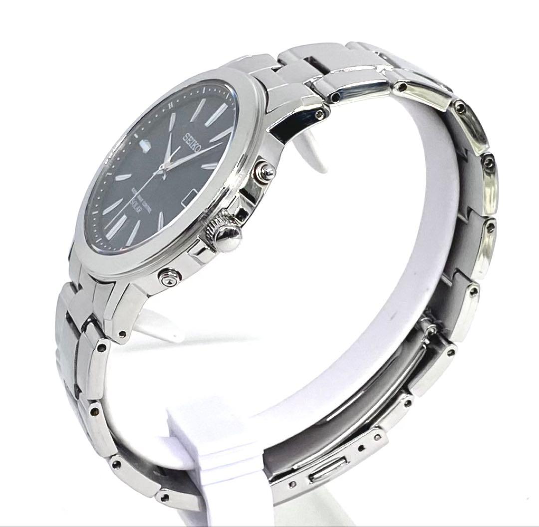 SEIKO☆セイコー☆電波ソーラー☆腕時計☆ブラック文字盤×シルバー針☆極上品