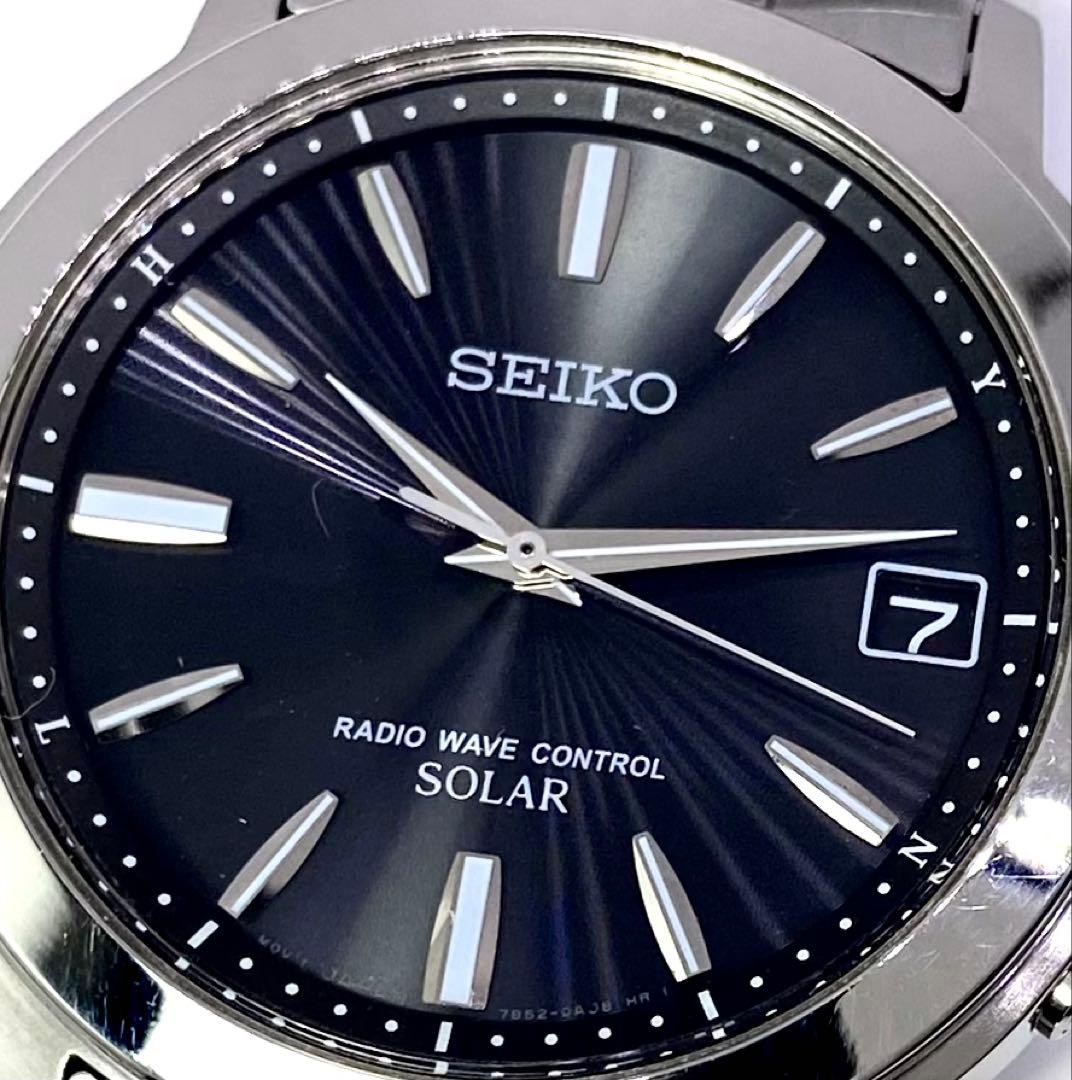 SEIKO☆セイコー☆電波ソーラー☆腕時計☆ブラック文字盤×シルバー針☆極上品