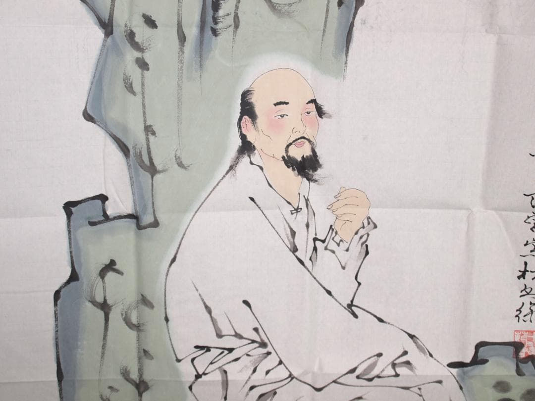 骨董市仕入れ品 中国近代の範曽の掛軸 人物図 肉筆保証 DE119C12