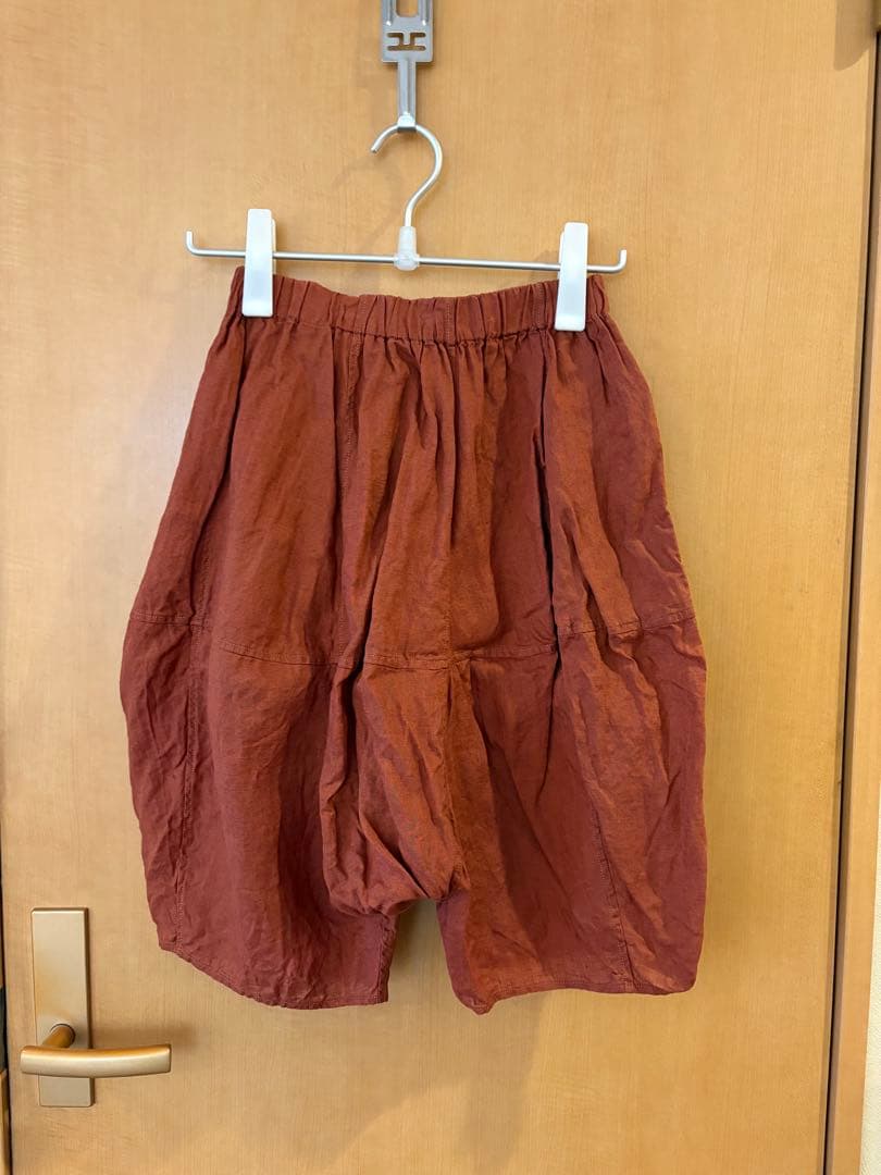 ババグーリ　リネンワイドショートサルエルパンツ M 赤茶色