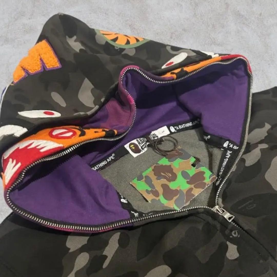 希少A BATHING APE エイプ シャーク ダブルフード パーカー L