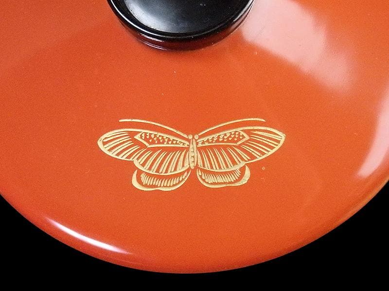 沈金　吸物椀　蝶に孔雀の図　朱色　木製品　５客　N1105AS-fbui