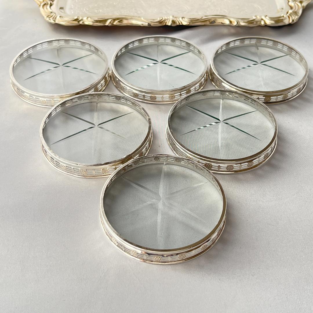 【WEBSTER】 フローラルのコースター 6枚【純銀/ガラス】 スターリング