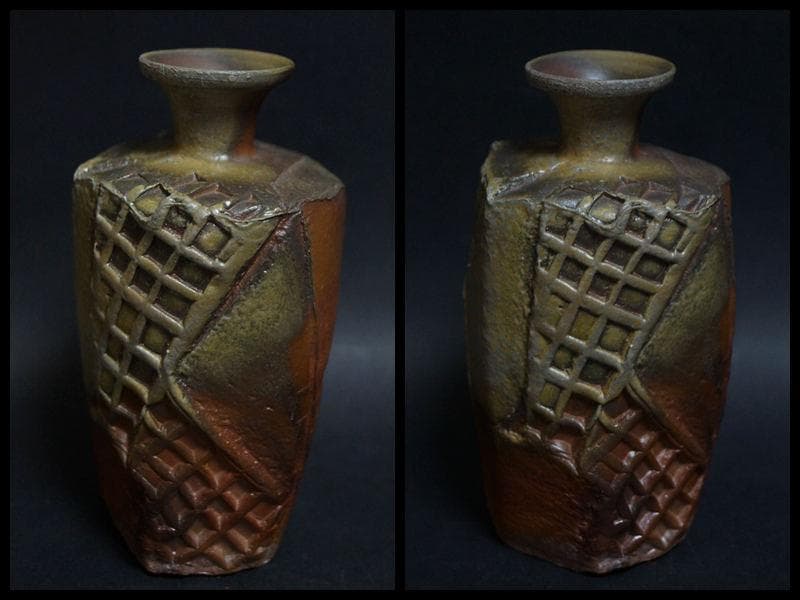 備前焼 小西陶蔵造 窯変造形徳利 共箱 酒器 備前市重要無形文化財★美品★