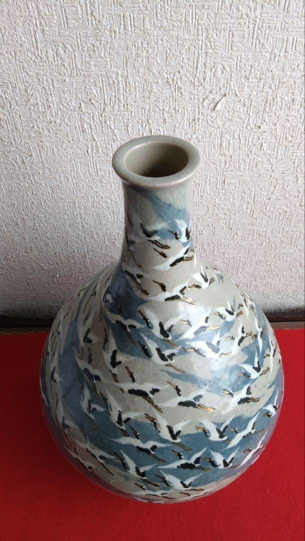 平安麦波　山本雄次　麦波　京焼　清水焼　花瓶　花器　鶴