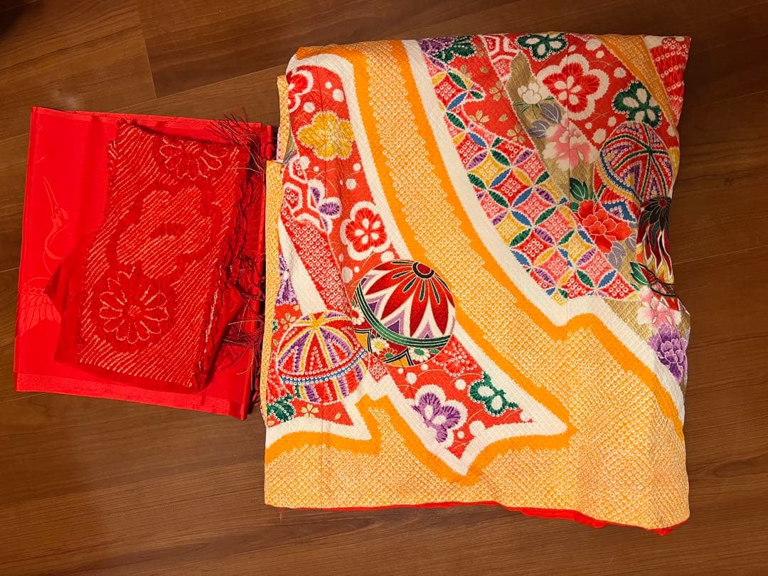 nompi　七五三用オレンジ着物と付属品セット