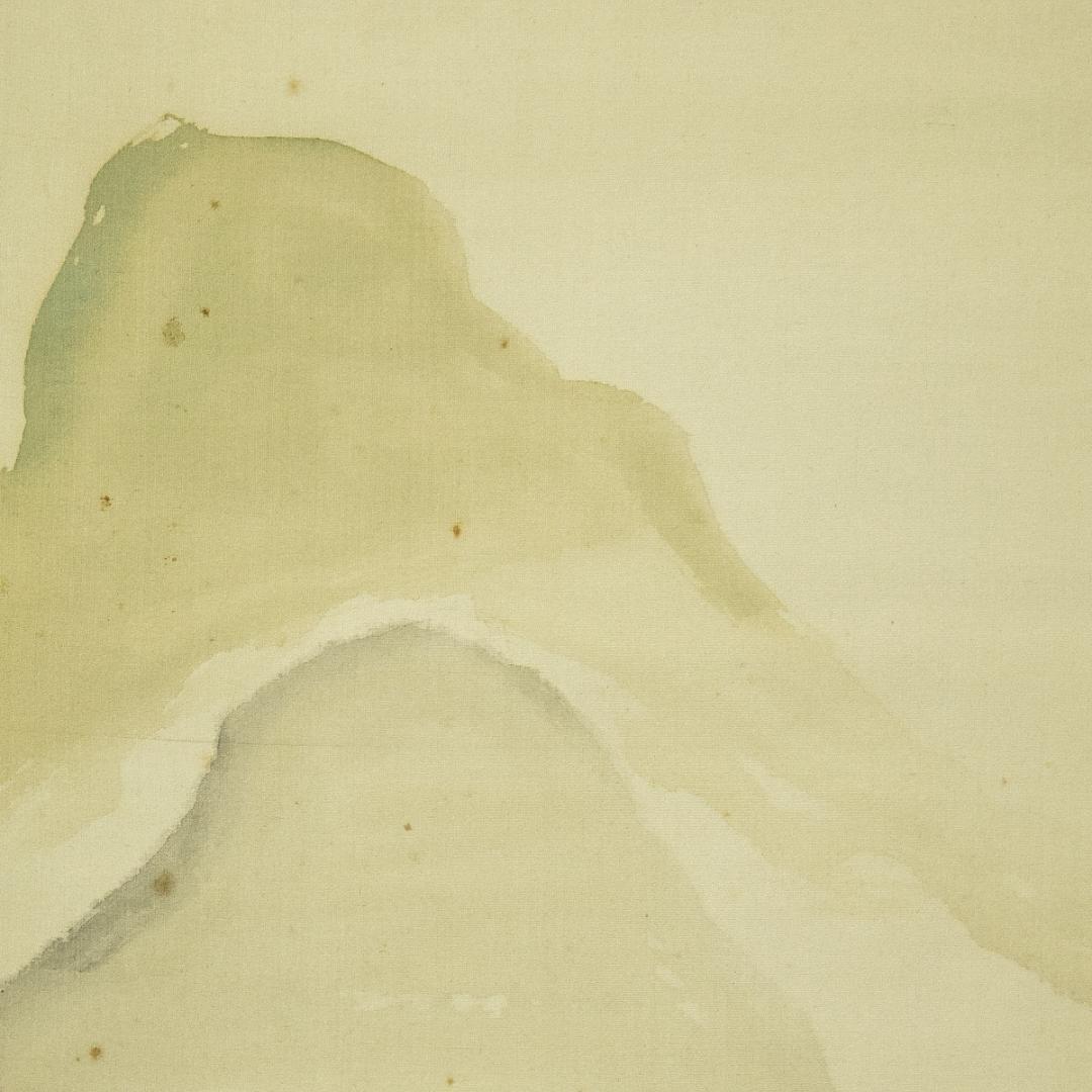 掛軸-1699　清水寺　大西良慶　山水画賛　絹本　松本大圓識箱