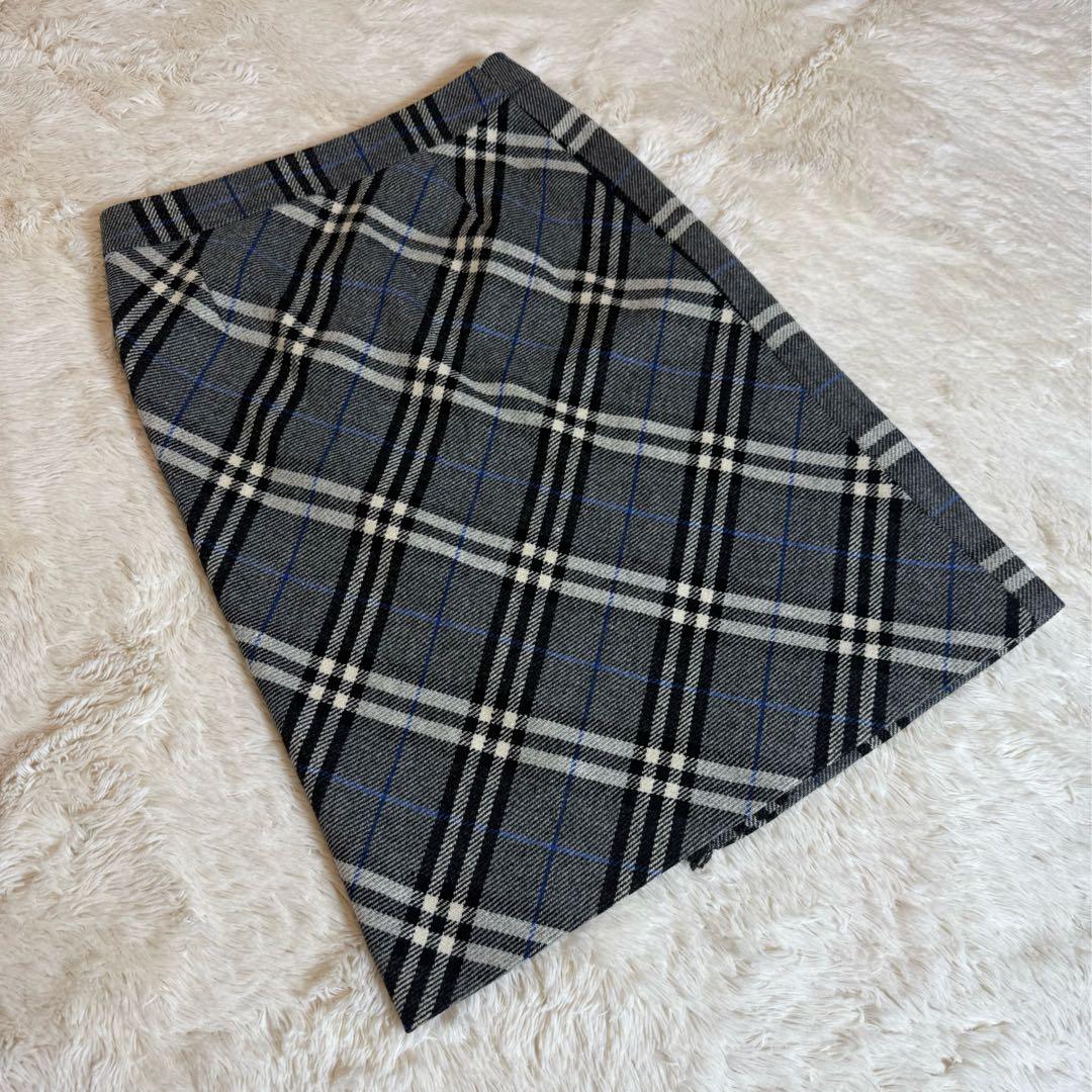 バーバリーロンドン ノバチェック 巻きスカート ラップスカート 36 カシミヤ混
