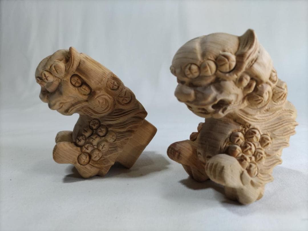 獅子鼻1.5寸 社寺仏閣、神輿、山車彫刻、1組（阿吽2体） 超