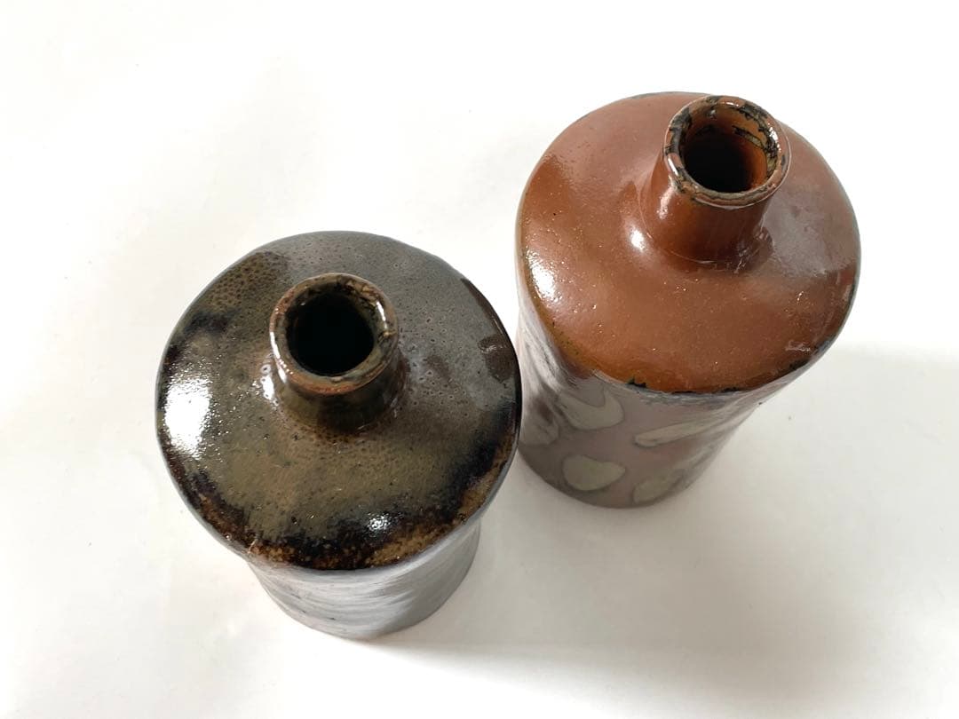 人間国宝　濱田庄司　浜田庄司　柿釉　鉄釉　酒器　徳利　盃　一対　共箱　トウキビ文