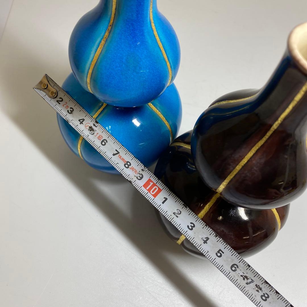 永楽善五郎 交趾瓢酒瓶一対 共箱 高さ16.5cm 東Y7-