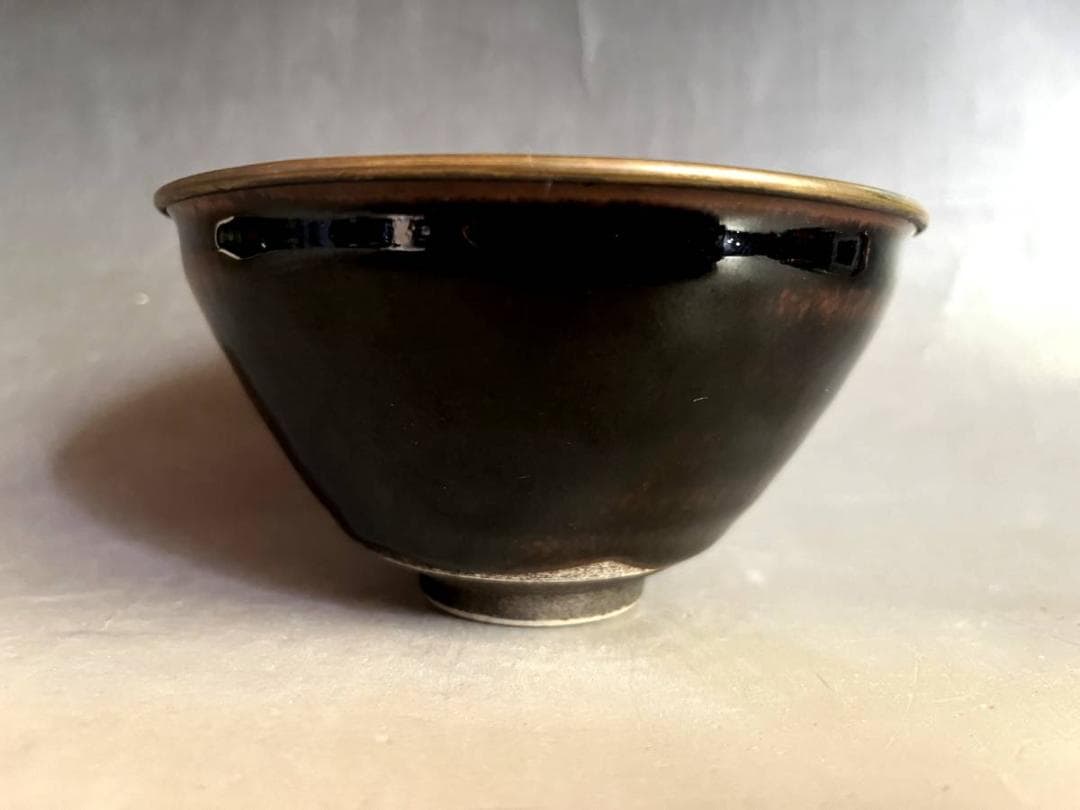 茶碗■黒定陶 天目茶碗 宗 黒釉定磁 建盛天目 仕覆 箱付 古玩 時代物 骨董■