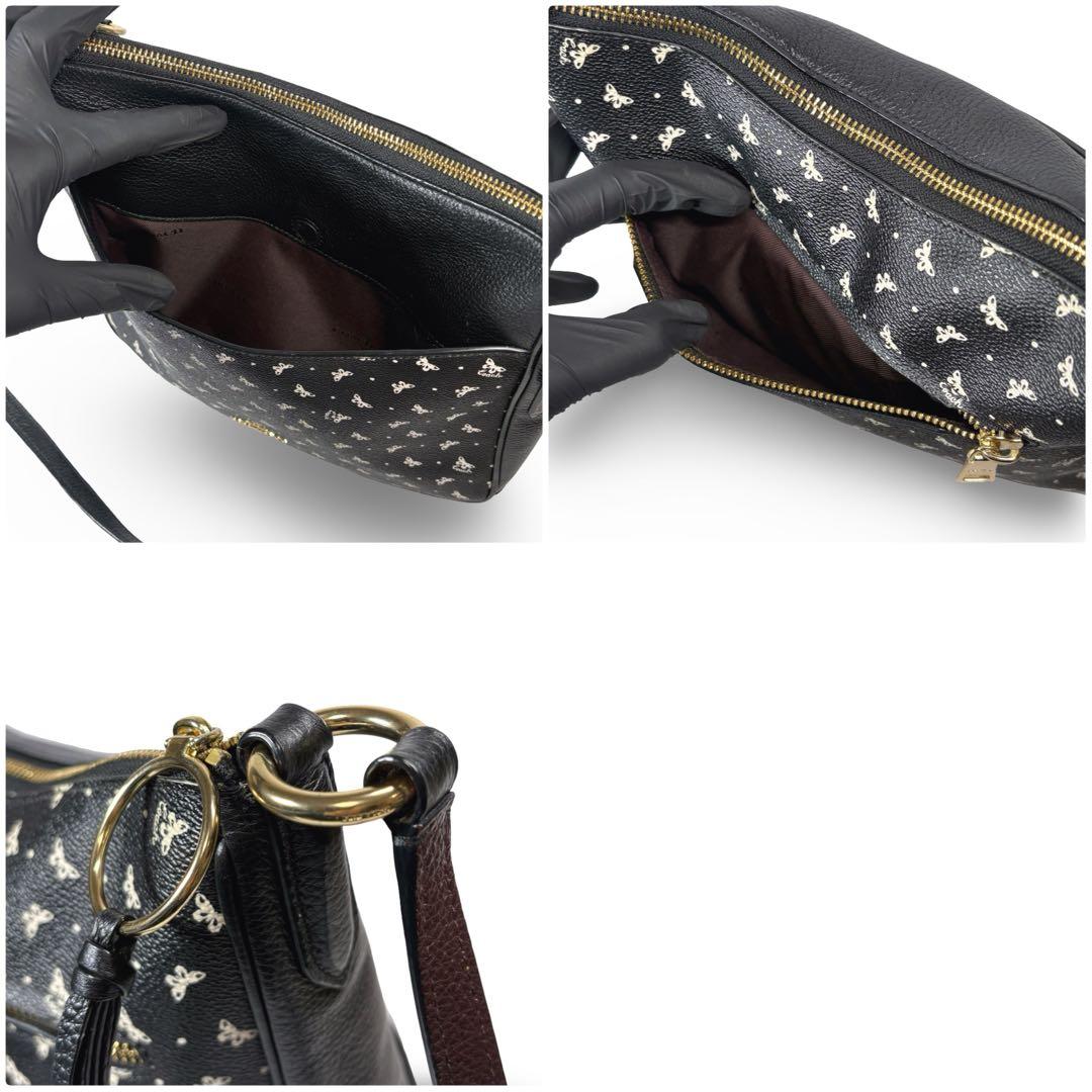 美品 COACH コーチ ショルダーバッグ 花柄 レザー 本革 黒
