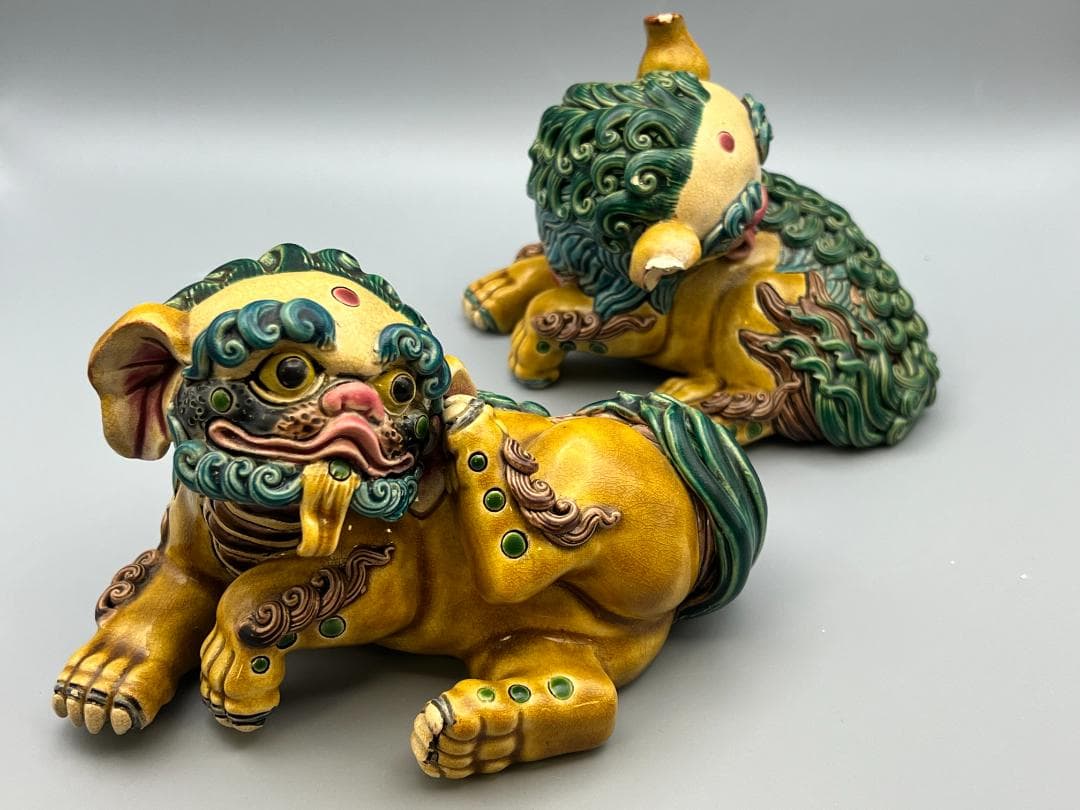 両獅子　置物　智盧　陶光　林智信　交趾焼　陶磁器　台湾交趾