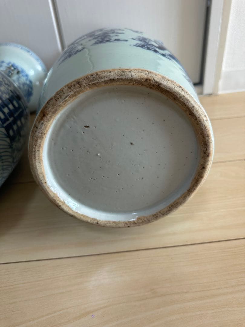 清時代 染付大花瓶 青華 獅子 骨董古美術