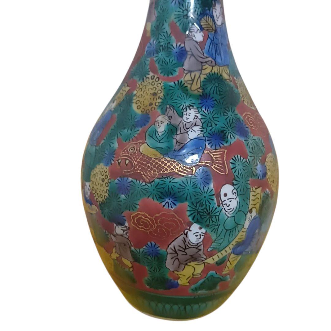 骨董品 九谷焼 青木木米 赤絵賢人図 花瓶花入 花器 一輪挿し 美品