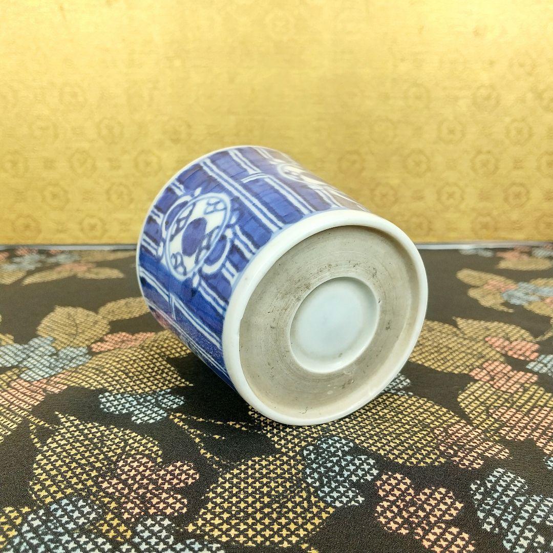 【お値下げしました！】古伊万里　そば猪口　染付　格子　鼓文