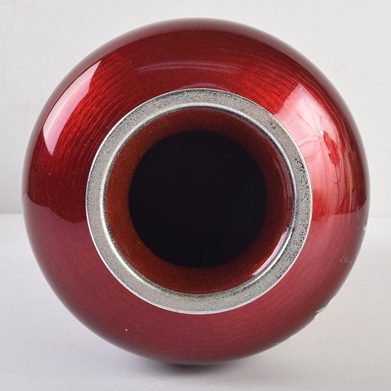 七宝焼　赤透釉　四君子文　花瓶　M　R9121